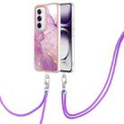 For OPPO Reno12 Pro Global Electroplating Marble Dual-side IMD Phone Case with Lanyard(Purple 001) - 1