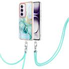 For OPPO Reno12 Pro Global Electroplating Marble Dual-side IMD Phone Case with Lanyard(Green 003) - 1