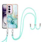 For OPPO Reno12 Pro Global Electroplating Marble Dual-side IMD Phone Case with Lanyard(Green 003) - 2