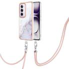 For OPPO Reno12 Pro Global Electroplating Marble Dual-side IMD Phone Case with Lanyard(White 006) - 1