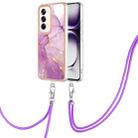 For OPPO Reno12 Global Electroplating Marble Dual-side IMD Phone Case with Lanyard(Purple 001) - 1