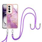 For OPPO Reno12 Global Electroplating Marble Dual-side IMD Phone Case with Lanyard(Purple 001) - 2