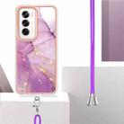 For OPPO Reno12 Global Electroplating Marble Dual-side IMD Phone Case with Lanyard(Purple 001) - 3
