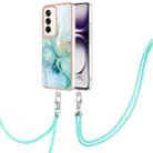 For OPPO Reno12 Global Electroplating Marble Dual-side IMD Phone Case with Lanyard(Green 003) - 1