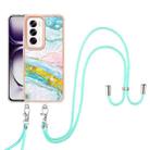 For OPPO Reno12 Global Electroplating Marble Dual-side IMD Phone Case with Lanyard(Green 004) - 2