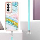For OPPO Reno12 Global Electroplating Marble Dual-side IMD Phone Case with Lanyard(Green 004) - 3