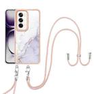 For OPPO Reno12 Global Electroplating Marble Dual-side IMD Phone Case with Lanyard(White 006) - 2