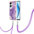 For OPPO A60 Electroplating Marble Dual-side IMD Phone Case with Lanyard(Purple 002) - 1