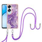 For OPPO A60 Electroplating Marble Dual-side IMD Phone Case with Lanyard(Purple 002) - 2