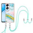For OPPO A60 Electroplating Marble Dual-side IMD Phone Case with Lanyard(Green 004) - 2