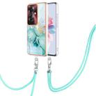 For OPPO Reno11 F 5G Global Electroplating Marble Dual-side IMD Phone Case with Lanyard(Green 003) - 1