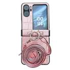 For OPPO Find N2 Flip Crocodile Pattern Glitter Powder Shockproof Phone Case with Lanyard and Ring Holder(Rose Gold) - 1