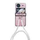 For vivo X Flip Crocodile Pattern Glitter Powder Shockproof Phone Case with Lanyard and Ring Holder(Rose Gold) - 1