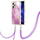 For Xiaomi Redmi Note 12 Pro+ Global Electroplating Marble Dual-side IMD Phone Case with Lanyard(Purple 001) - 1