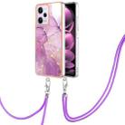 For Xiaomi Redmi Note 12 Pro 5G Global Electroplating Marble Dual-side IMD Phone Case with Lanyard(Purple 001) - 1