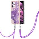 For Xiaomi Redmi Note 12 Pro 5G Global Electroplating Marble Dual-side IMD Phone Case with Lanyard(Purple 002) - 1