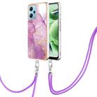 For Xiaomi Redmi Note 12 5G Global/Note 12 5G China Electroplating Marble Dual-side IMD Phone Case with Lanyard(Purple 001) - 1