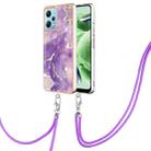 For Xiaomi Redmi Note 12 5G Global/Note 12 5G China Electroplating Marble Dual-side IMD Phone Case with Lanyard(Purple 002) - 1