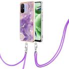 For Xiaomi Redmi 12C/11A 4G Global Electroplating Marble Dual-side IMD Phone Case with Lanyard(Purple 002) - 1