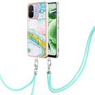 For Xiaomi Redmi 12C/11A 4G Global Electroplating Marble Dual-side IMD Phone Case with Lanyard(Green 004) - 1