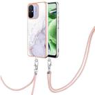 For Xiaomi Redmi 12C/11A 4G Global Electroplating Marble Dual-side IMD Phone Case with Lanyard(White 006) - 1