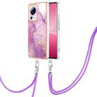 For Xiaomi 13 Lite 5G Electroplating Marble Dual-side IMD Phone Case with Lanyard(Purple 001) - 1