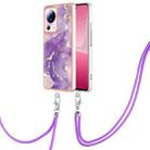 For Xiaomi 13 Lite 5G Electroplating Marble Dual-side IMD Phone Case with Lanyard(Purple 002) - 1