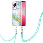 For Xiaomi 13 Lite 5G Electroplating Marble Dual-side IMD Phone Case with Lanyard(Green 004) - 1