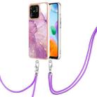 For Xiaomi Redmi 10C Electroplating Marble Dual-side IMD Phone Case with Lanyard(Purple 001) - 1