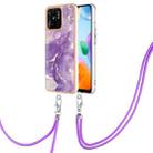 For Xiaomi Redmi 10C Electroplating Marble Dual-side IMD Phone Case with Lanyard(Purple 002) - 1