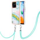 For Xiaomi Redmi 10C Electroplating Marble Dual-side IMD Phone Case with Lanyard(Green 004) - 1