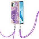 For Xiaomi Mi 11 Lite Electroplating Marble Dual-side IMD Phone Case with Lanyard(Purple 002) - 1