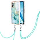 For Xiaomi Mi 11 Lite Electroplating Marble Dual-side IMD Phone Case with Lanyard(Green 003) - 1
