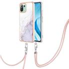 For Xiaomi Mi 11 Lite Electroplating Marble Dual-side IMD Phone Case with Lanyard(White 006) - 1