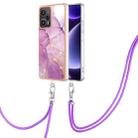 For Xiaomi Poco F5 5G / Redmi Note 12 Turbo Electroplating Marble Dual-side IMD Phone Case with Lanyard(Purple 001) - 1