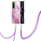 For Xiaomi Poco F5 Pro 5G / Redmi K60 Electroplating Marble Dual-side IMD Phone Case with Lanyard(Purple 001) - 1