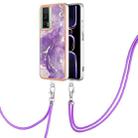 For Xiaomi Poco F5 Pro 5G / Redmi K60 Electroplating Marble Dual-side IMD Phone Case with Lanyard(Purple 002) - 1