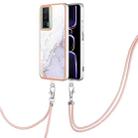 For Xiaomi Poco F5 Pro 5G / Redmi K60 Electroplating Marble Dual-side IMD Phone Case with Lanyard(White 006) - 1