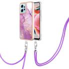 For Xiaomi Redmi Note 12 4G Global Electroplating Marble Dual-side IMD Phone Case with Lanyard(Purple 001) - 1