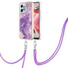 For Xiaomi Redmi Note 12 4G Global Electroplating Marble Dual-side IMD Phone Case with Lanyard(Purple 002) - 1