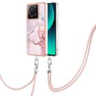 For Xiaomi 13T/13T Pro Electroplating Marble Dual-side IMD Phone Case with Lanyard(Rose Gold 005) - 1