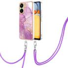 For Xiaomi Redmi 13C 4G Electroplating Marble Dual-side IMD Phone Case with Lanyard(Purple 001) - 1