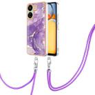 For Xiaomi Redmi 13C 4G Electroplating Marble Dual-side IMD Phone Case with Lanyard(Purple 002) - 1