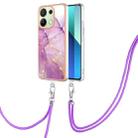 For Xiaomi Redmi Note 13 4G Global Electroplating Marble Dual-side IMD Phone Case with Lanyard(Purple 001) - 1