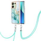 For Xiaomi Redmi Note 13 4G Global Electroplating Marble Dual-side IMD Phone Case with Lanyard(Green 003) - 1