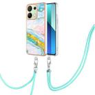 For Xiaomi Redmi Note 13 4G Global Electroplating Marble Dual-side IMD Phone Case with Lanyard(Green 004) - 1