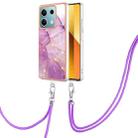 For Xiaomi Redmi Note 13 5G Global Electroplating Marble Dual-side IMD Phone Case with Lanyard(Purple 001) - 1