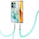 For Xiaomi Redmi Note 13 5G Global Electroplating Marble Dual-side IMD Phone Case with Lanyard(Green 003) - 1