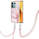 For Xiaomi Redmi Note 13 5G Global Electroplating Marble Dual-side IMD Phone Case with Lanyard(Rose Gold 005) - 1