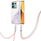 For Xiaomi Redmi Note 13 5G Global Electroplating Marble Dual-side IMD Phone Case with Lanyard(White 006) - 1